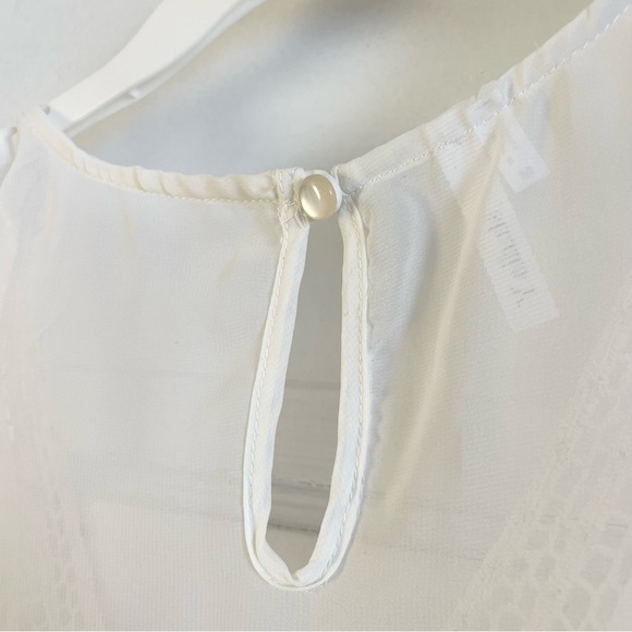 Sheer sleeveless white blouse crochet sequin décolletage ombré tie dye blue - Picture 4 of 11